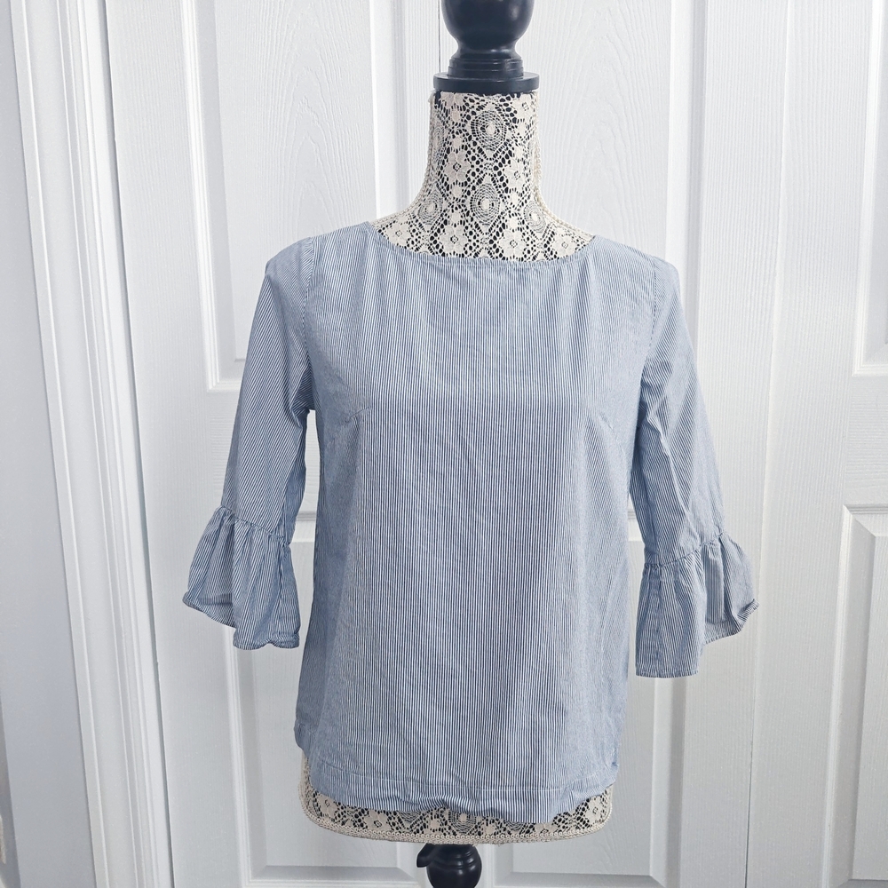 Madewell Cotton Light Blue Striped Ruffle Sleeve Women's Top XS